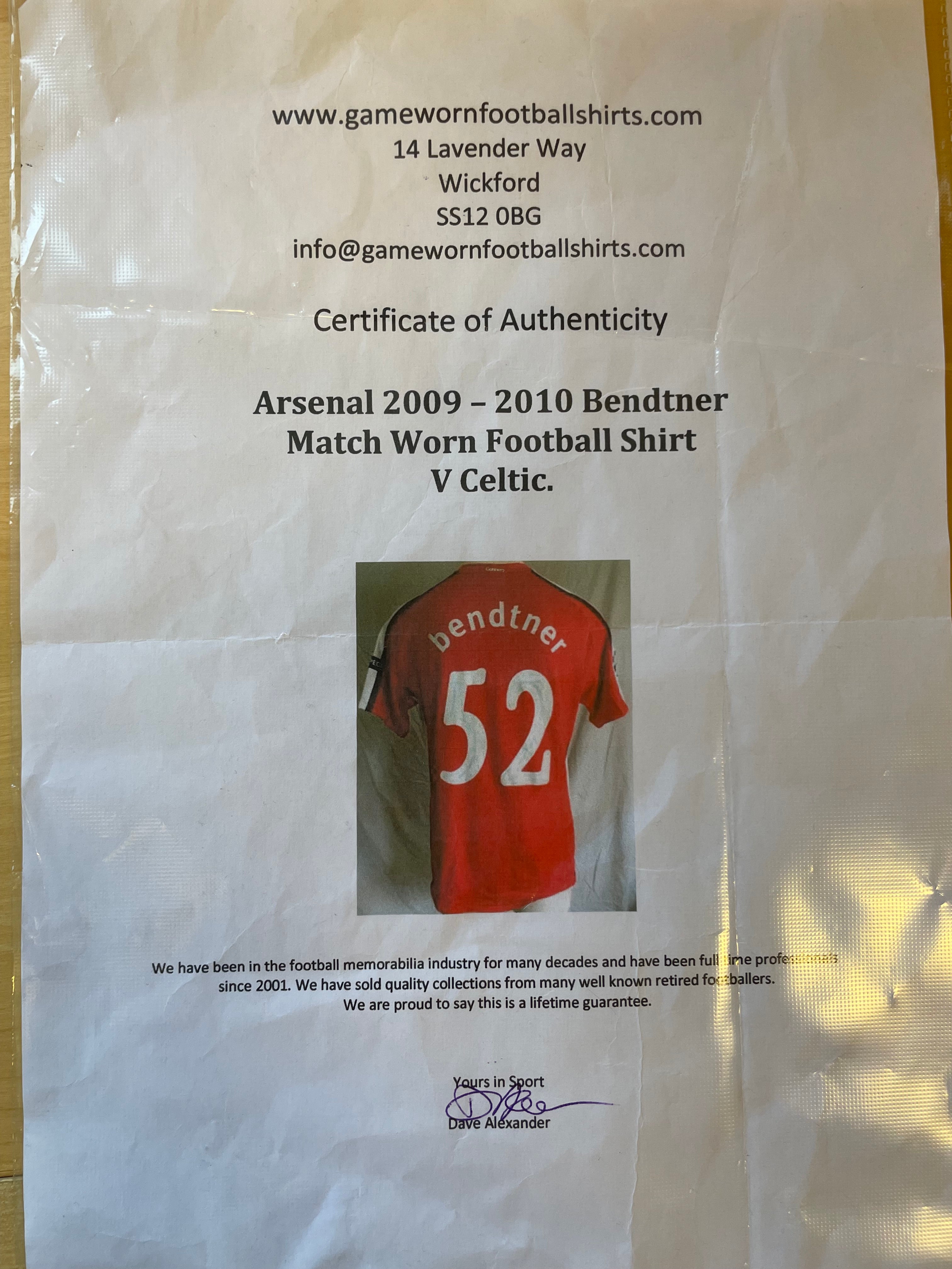 Nicklas Bendtner Arsenal 09/10 MATCHWORN vs Celtic 2009 3-1 COA medfølger - XL