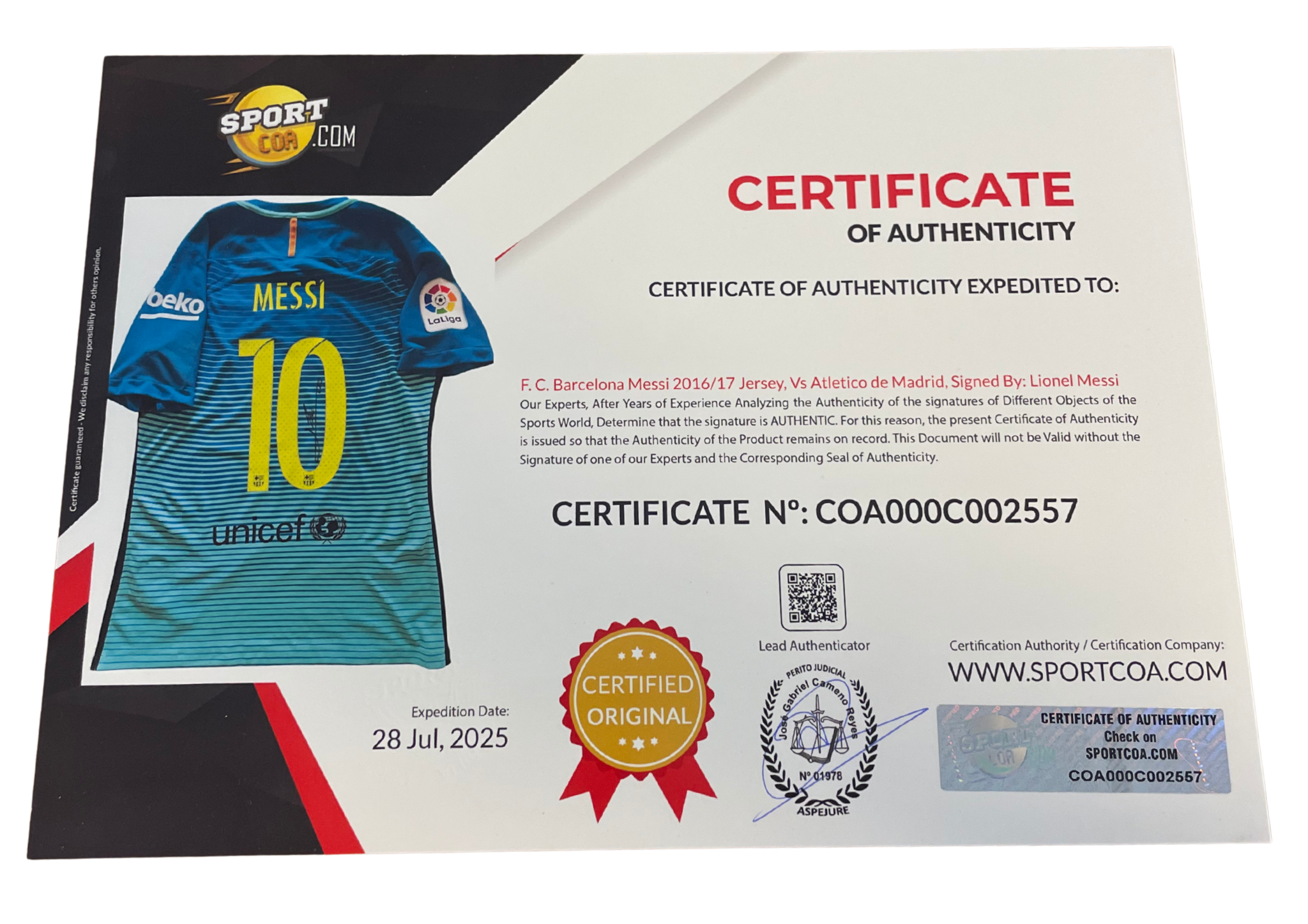 Lionel Messi Barcelona 16/17 SIGNIERTES Auswärtstrikot - L