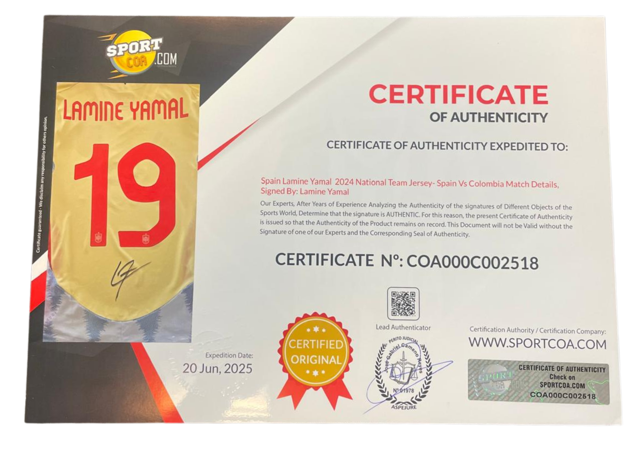 Lamine Yamal Spanien 24/25 SIGNERET Matchissue udebanetrøje - M